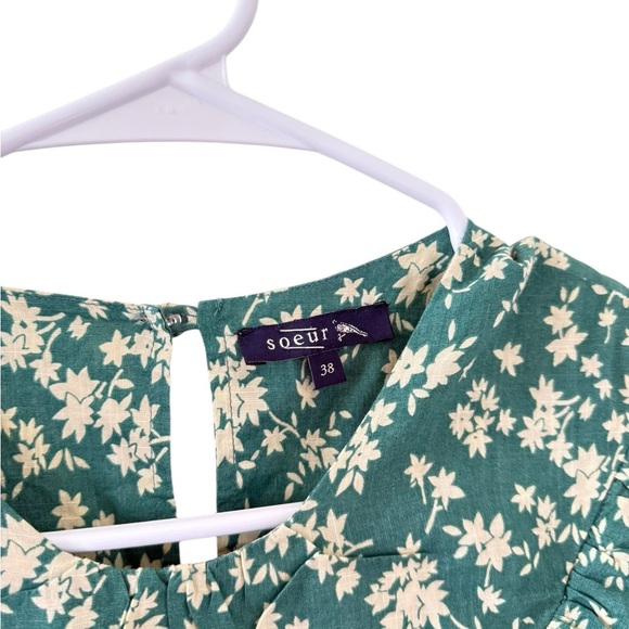 Soeur Lily Cotton Green Floral Midi Dress Sz 38 (Medium) - Picture 13 of 15